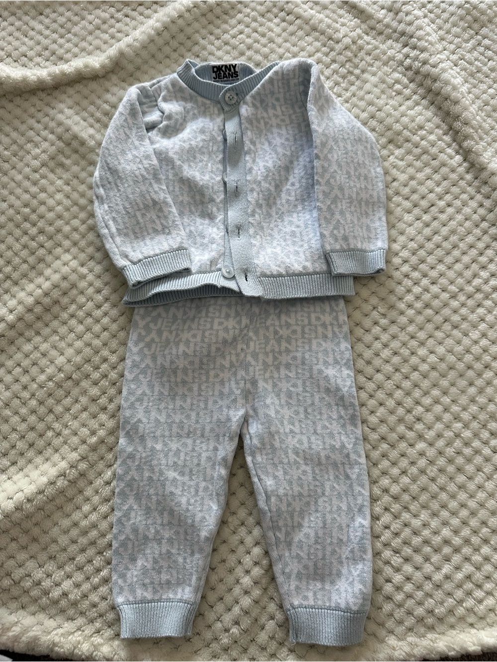 Dkny Light Blue All-Over Logo Knit Pajama Set